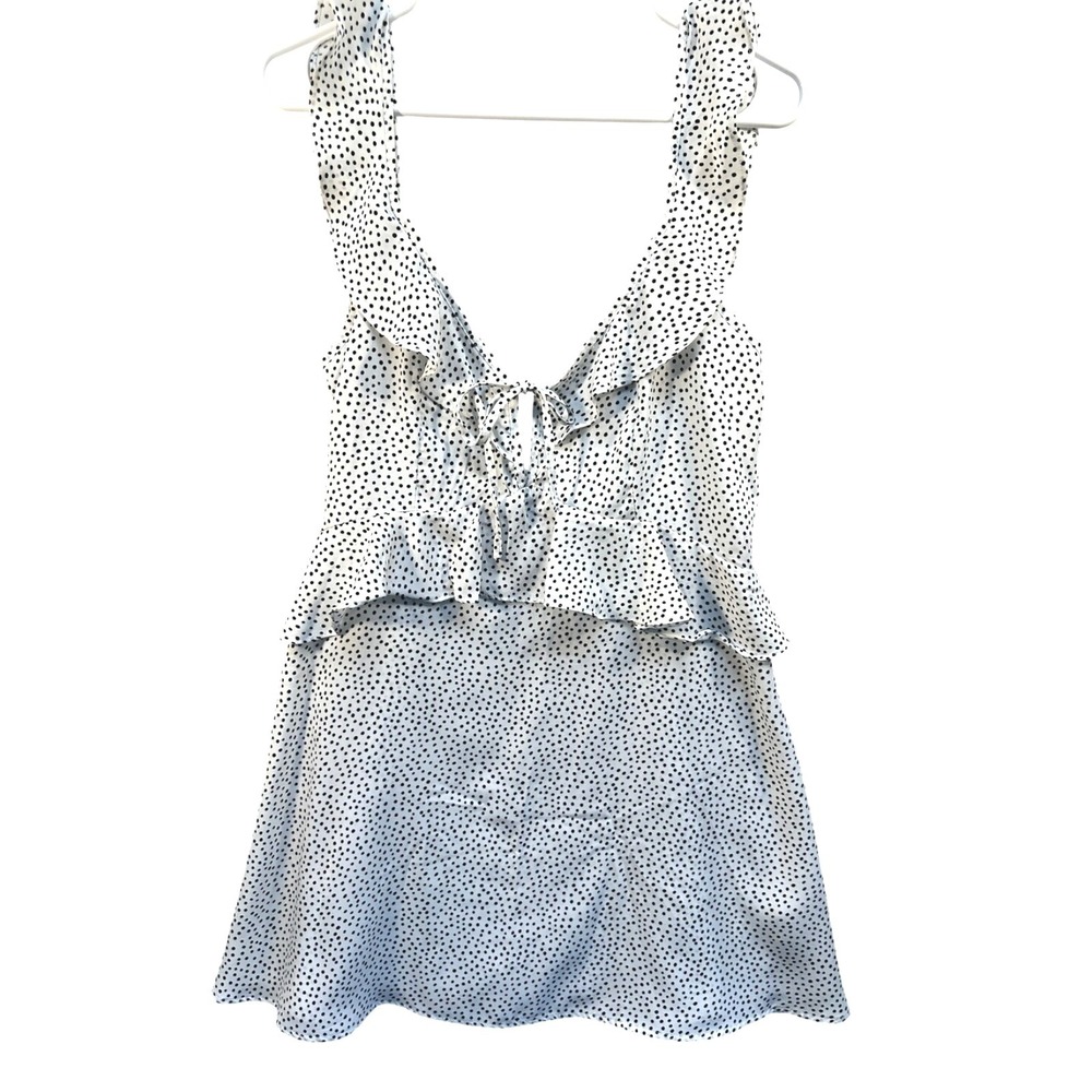 Charlie Moss Y2K Deep V Babydoll Polka Dot Dress L Coquette Festival Beach
